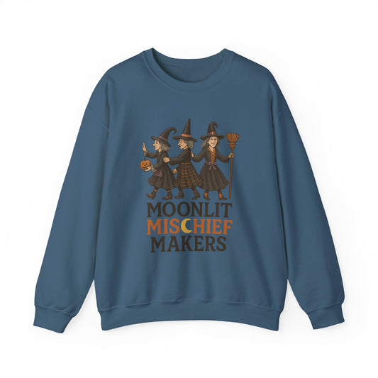 Moonlit Mischief Makers Sweatshirt - Cozy Halloween Crewneck, Perfect Gift for Fall,Casual Style, design by Moonwoven by Luna