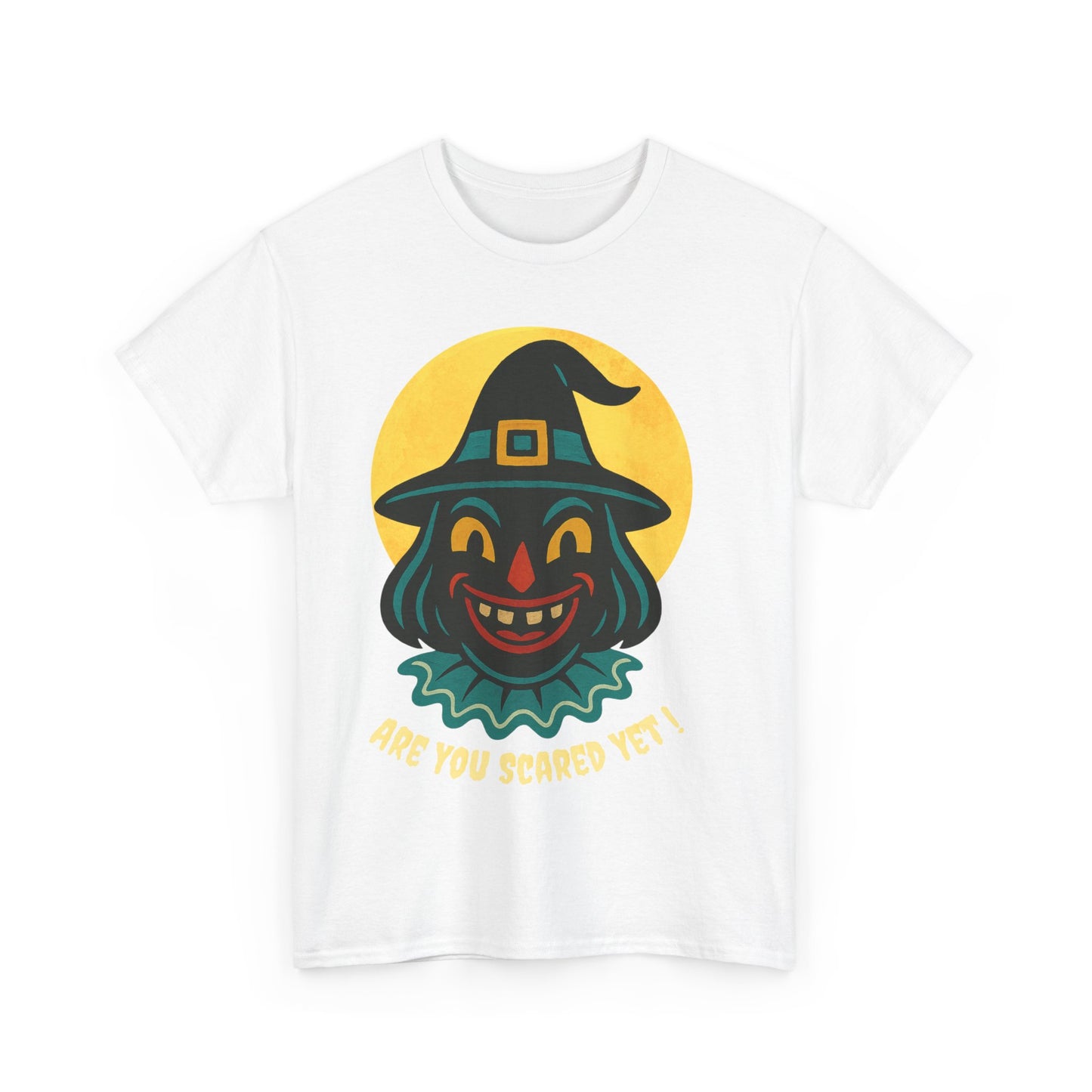 Are You Scared Yet? Whimsical Halloween Tee, Unisex Heavy Cotton T-Shirt, Scary Clown Design, Fun Halloween Apparel, Spooky Gift for Friends