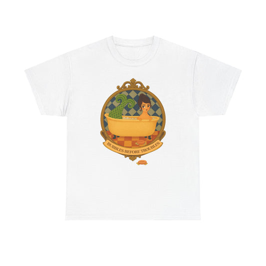 Bubbles before Troubles Unisex Tee, Graphic Art Tshirt, Moonwoven Luna Shirt, Bubble Design Top, Cute Casual Tee, Funny Quote Tee