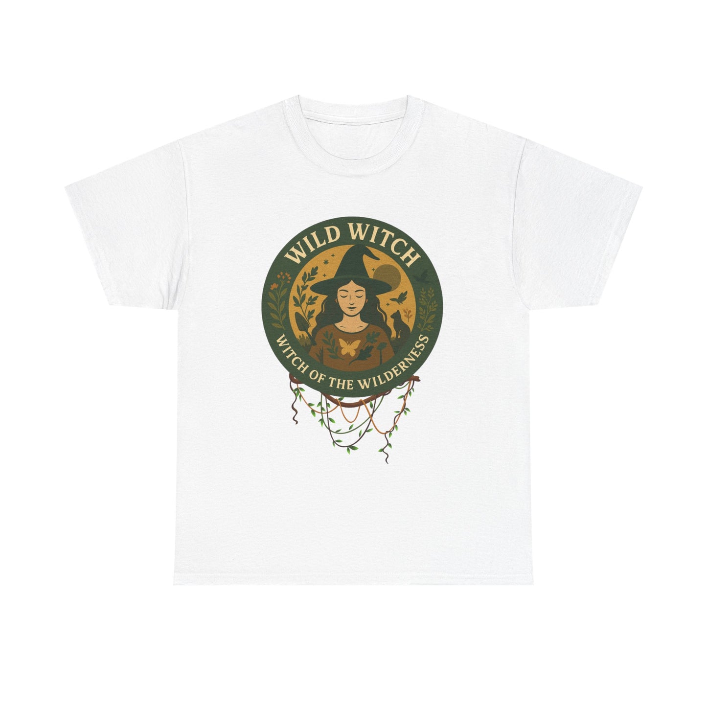 Wild Witch Unisex Heavy Cotton Tee, Bohemian T-Shirt, Nature Lover Gift, Witchy Apparel, Eco-Friendly Fashion, Casual Wear