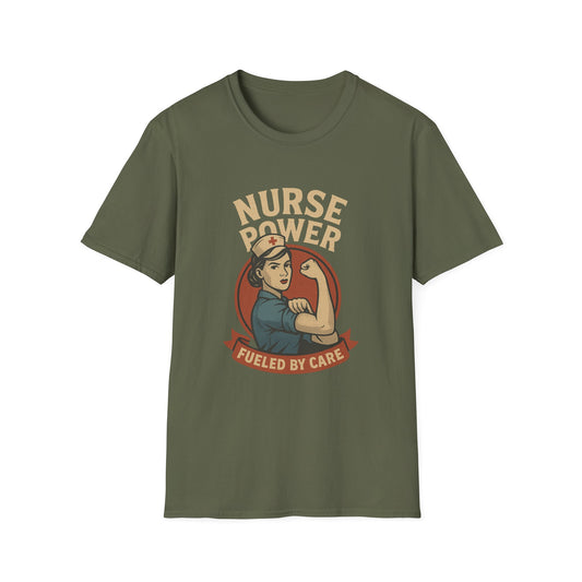 Nurse Power , Fueled by Care ,Retro Rosie the Riveter Style Nurse Shirt