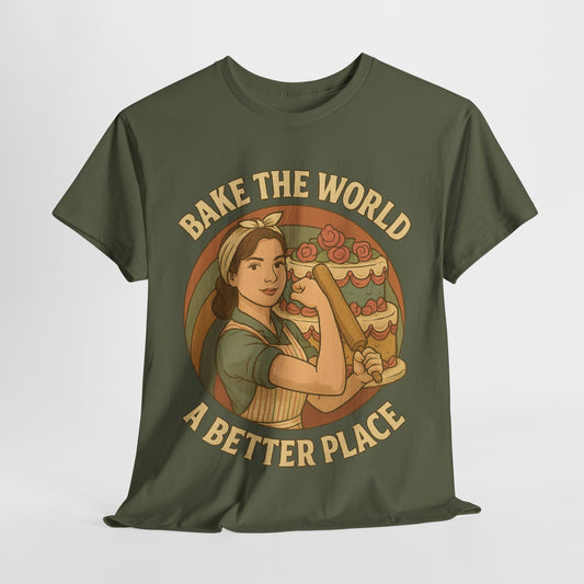 Bake the World a Better Place Tee, Unisex Cotton T-Shirt, Baking Gift, Vintage Style Tee, Eco-Friendly Apparel