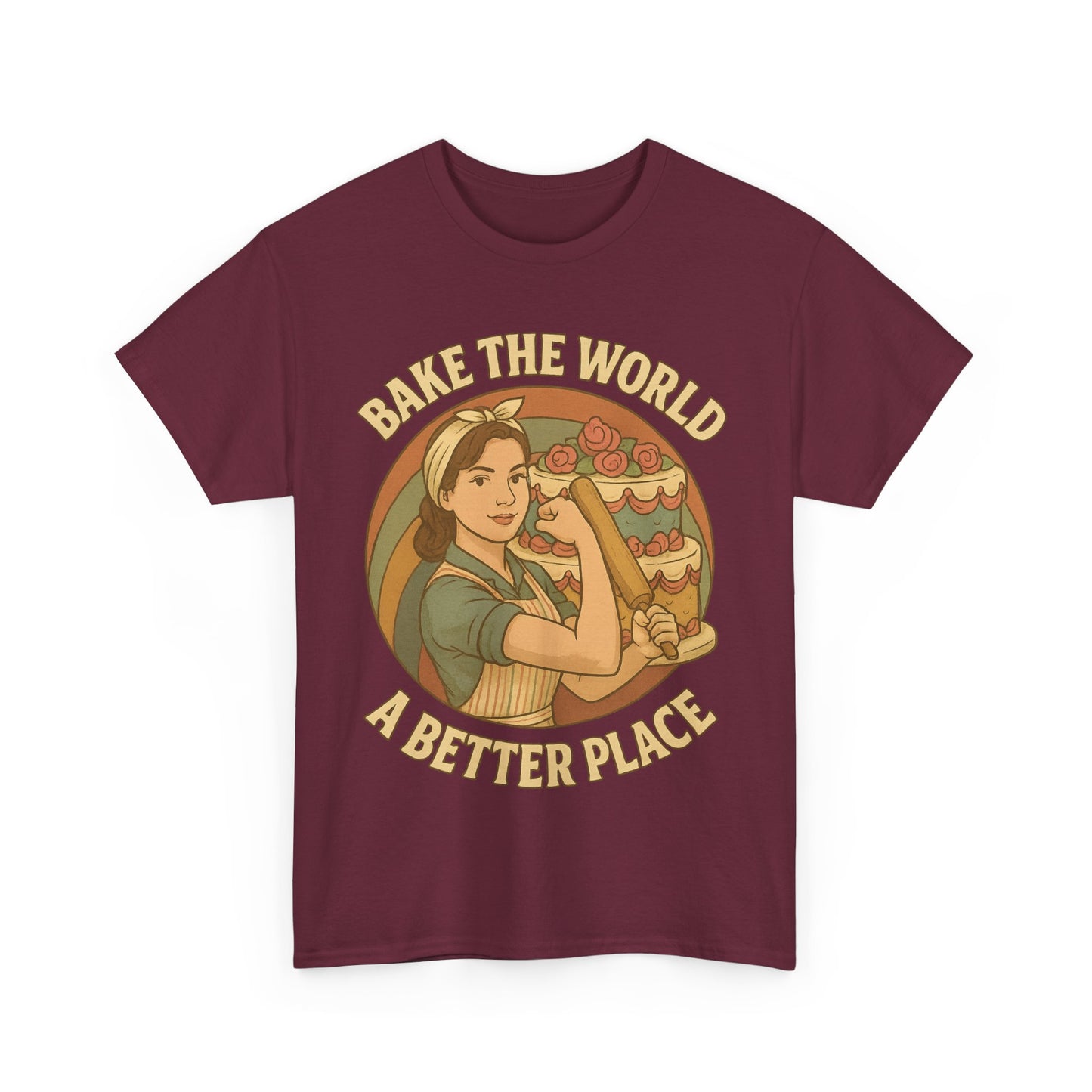 Bake the World a Better Place Tee, Unisex Cotton T-Shirt, Baking Gift, Vintage Style Tee, Eco-Friendly Apparel